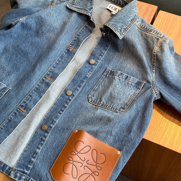 Loewe leather-trimmed denim jacket